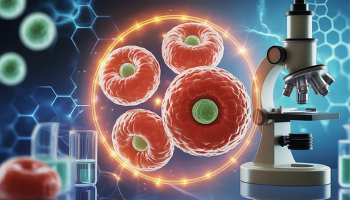 Illustration of glowing human cells under a microscope, symbolizing enhanced oxygenation and cellular health.