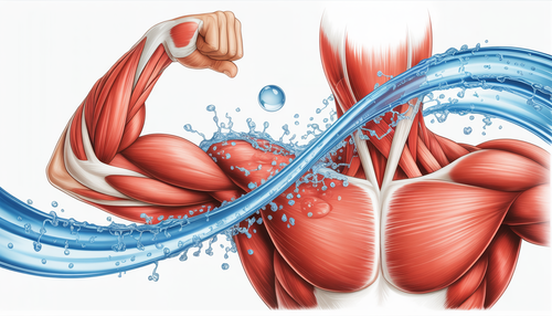 Illustration of muscle recovery with water and oxygen, symbolizing hydration benefits.