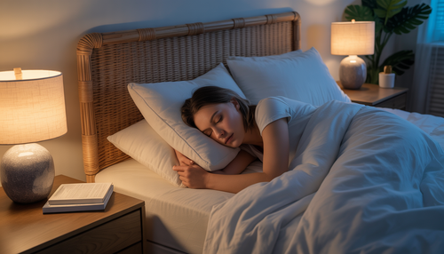 A person sleeping in a cozy bedroom, highlighting the role of rest in muscle recovery.